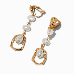 Pendantes 8 cm linéaires perles d'imitation martelées couleur dorée