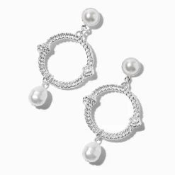 Pendantes 5 cm perles d’imitation circulaires couleur argentée