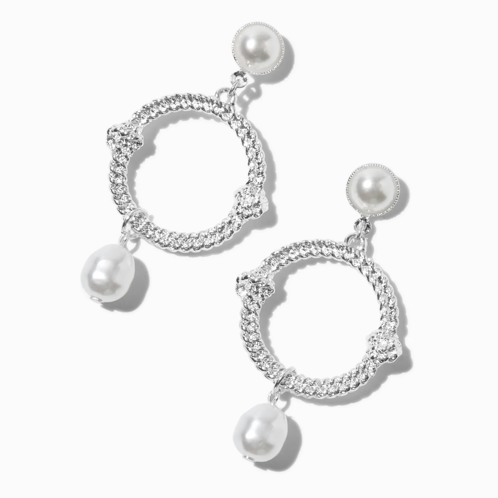 Pendantes 5 cm perles d’imitation circulaires couleur argentée