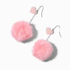 Pendantes 8 cm roses avec pompons et cœurs phosphorescents