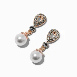 Pendantes 2,5 cm strass et perle d'imitation couleur doré rose