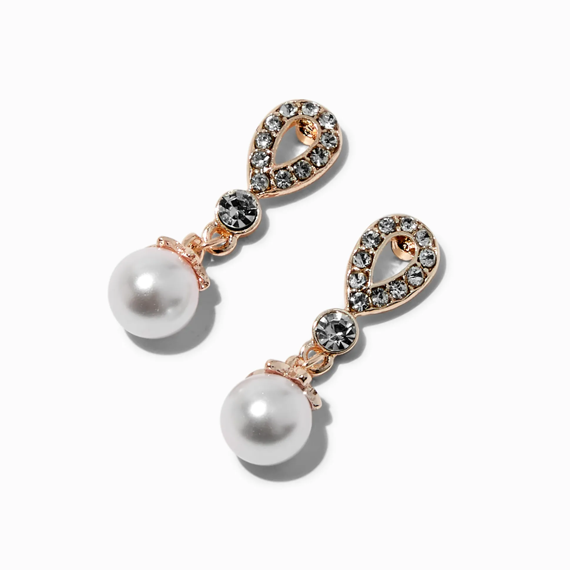 Pendantes 2,5 cm strass et perle d'imitation couleur doré rose