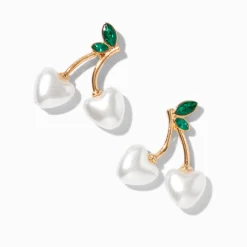 Pendantes couleur dorée cerise perle d'imitation