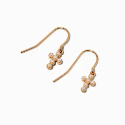 Pendantes couleur dorée croix perle d'imitation