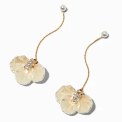 Pendantes couleur dorée strass et fleur perle d'imitation