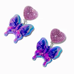 Pendantes cœurs et papillons bombés violets