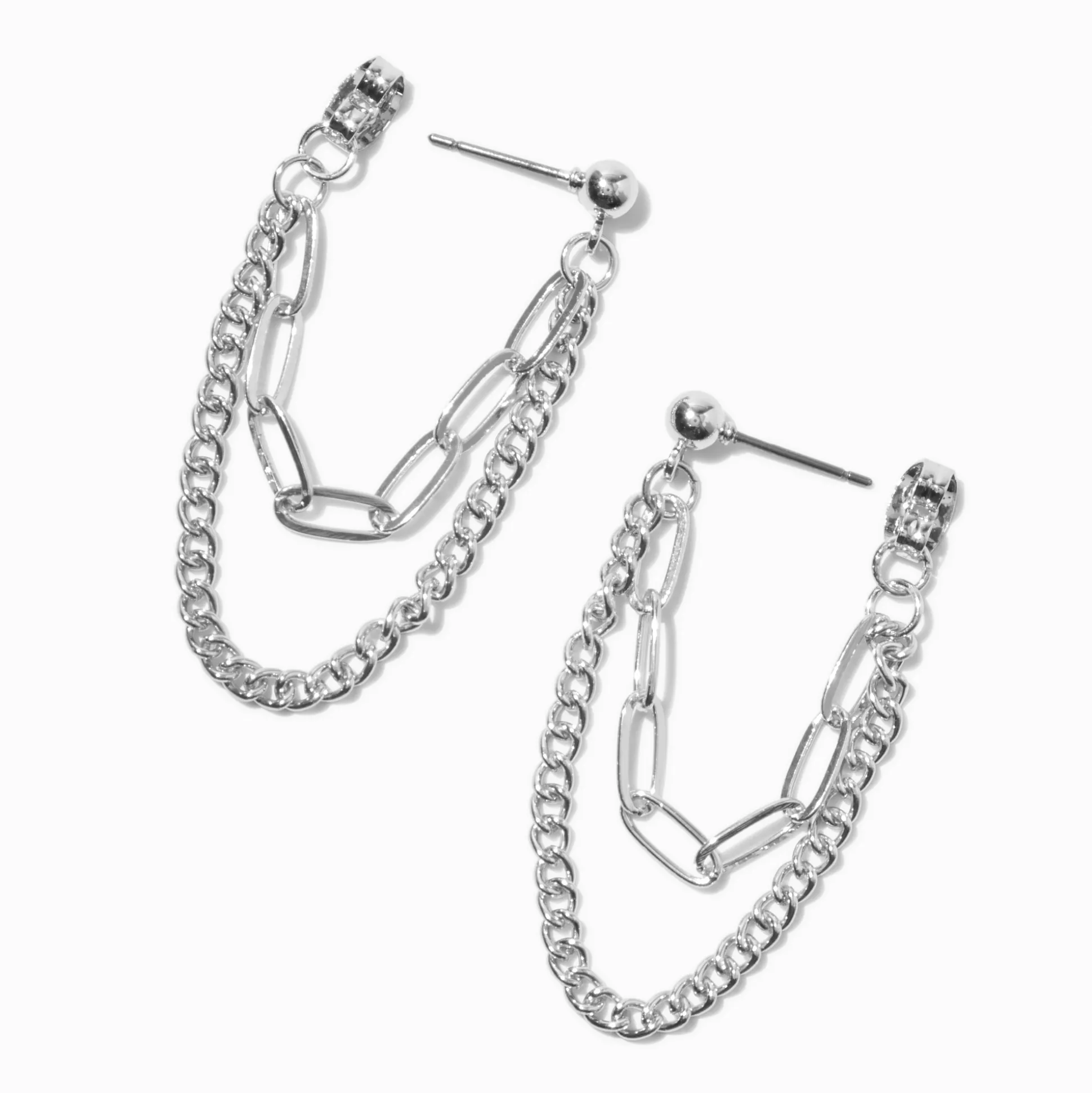 Pendantes devant-derrière à deux chaînes couleur argentée