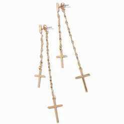 Pendantes devant-derrière avec chaînes guirlande et croix couleur dorée