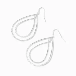 Pendantes double goutte 4 cm couleur argentée