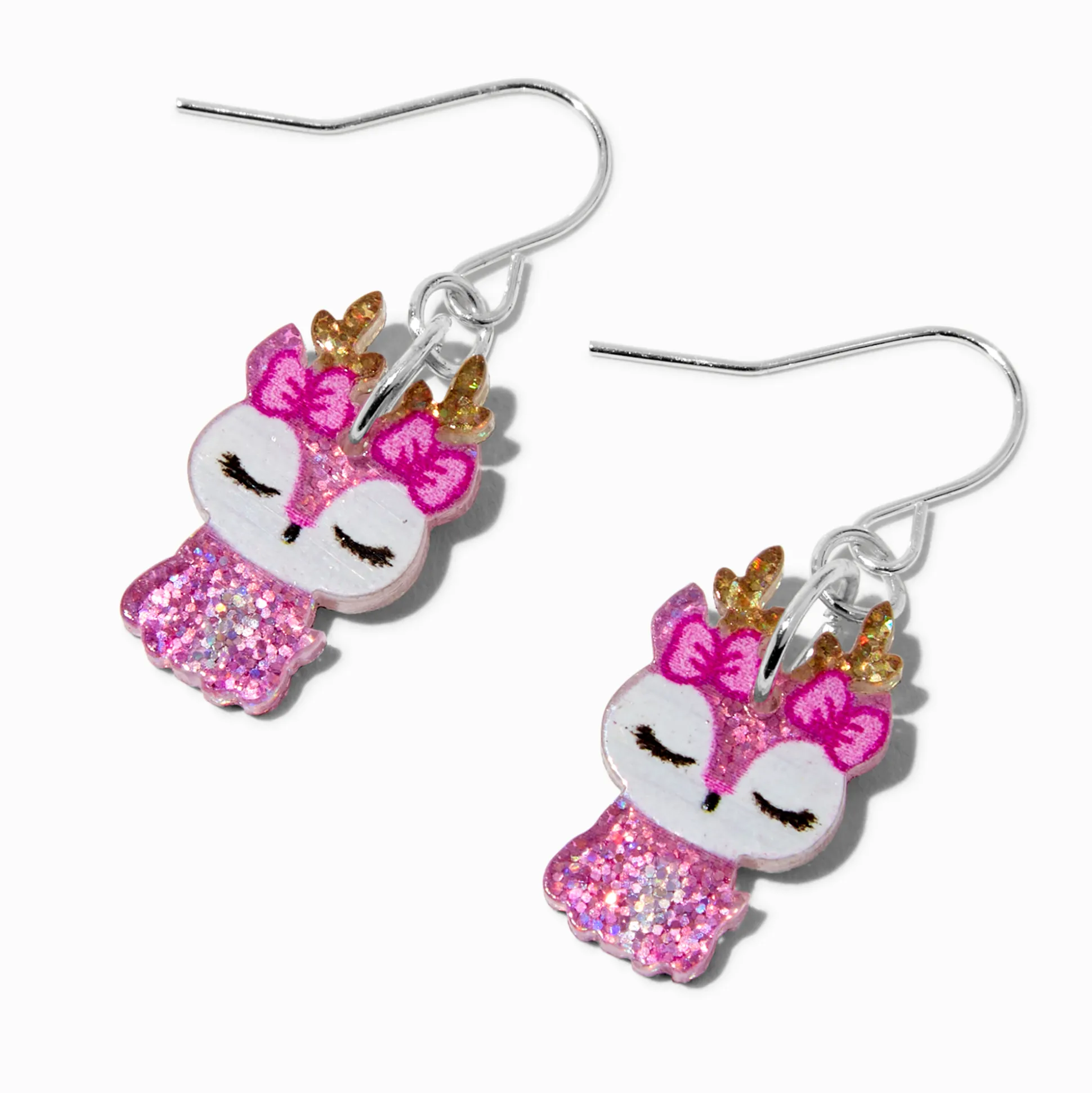 Pendantes en acrylique renne paillettes roses