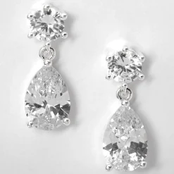 Pendantes en gouttes avec zircon cubique d'imitation 2,5 cm couleur argentée