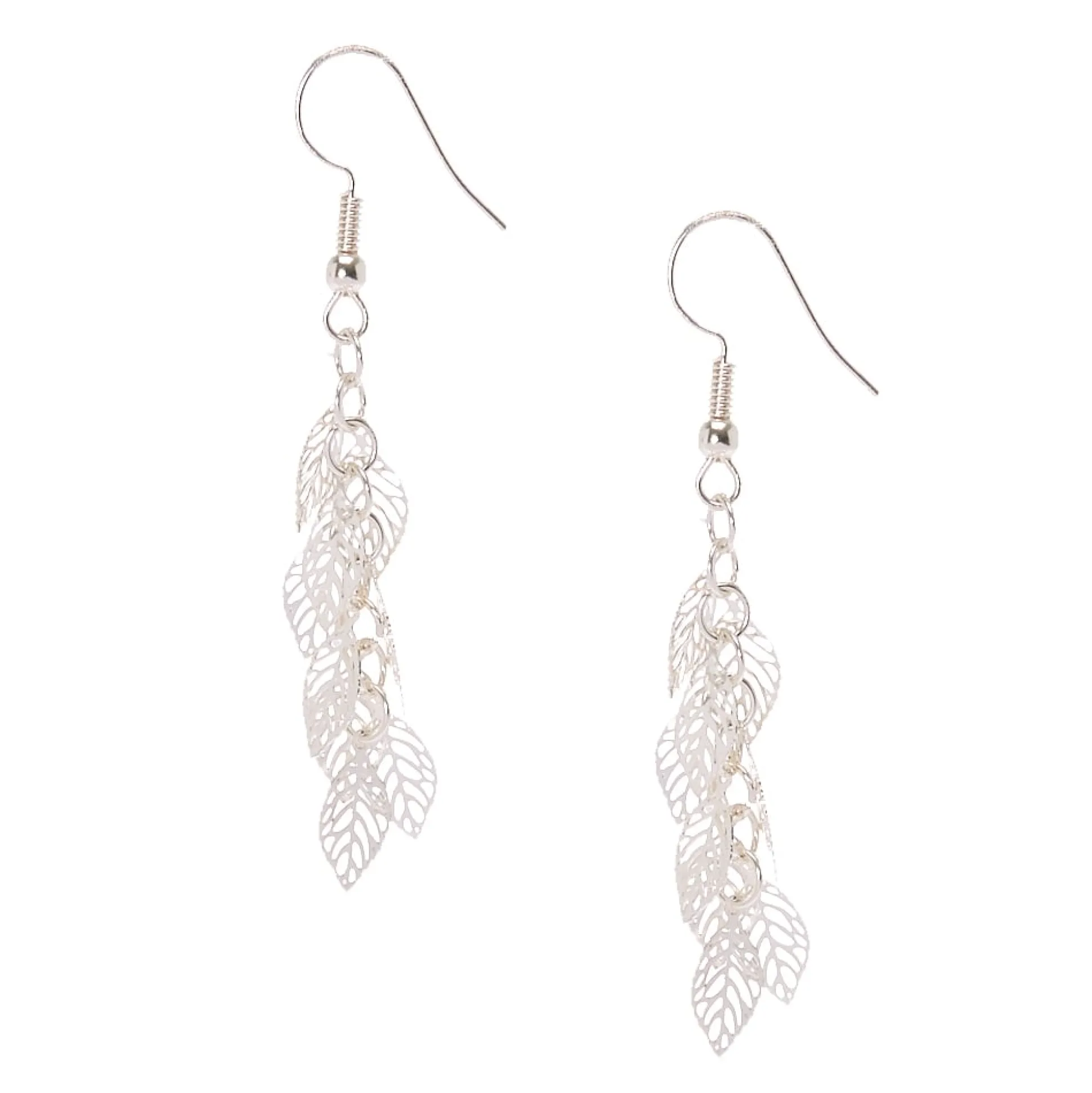 Pendantes feuille en filigrane couleur argentée