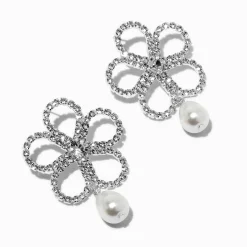 Pendantes fleurs strass et perle d'imitation