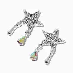 Pendantes goutte iridescentes étoile en pavé couleur argentée