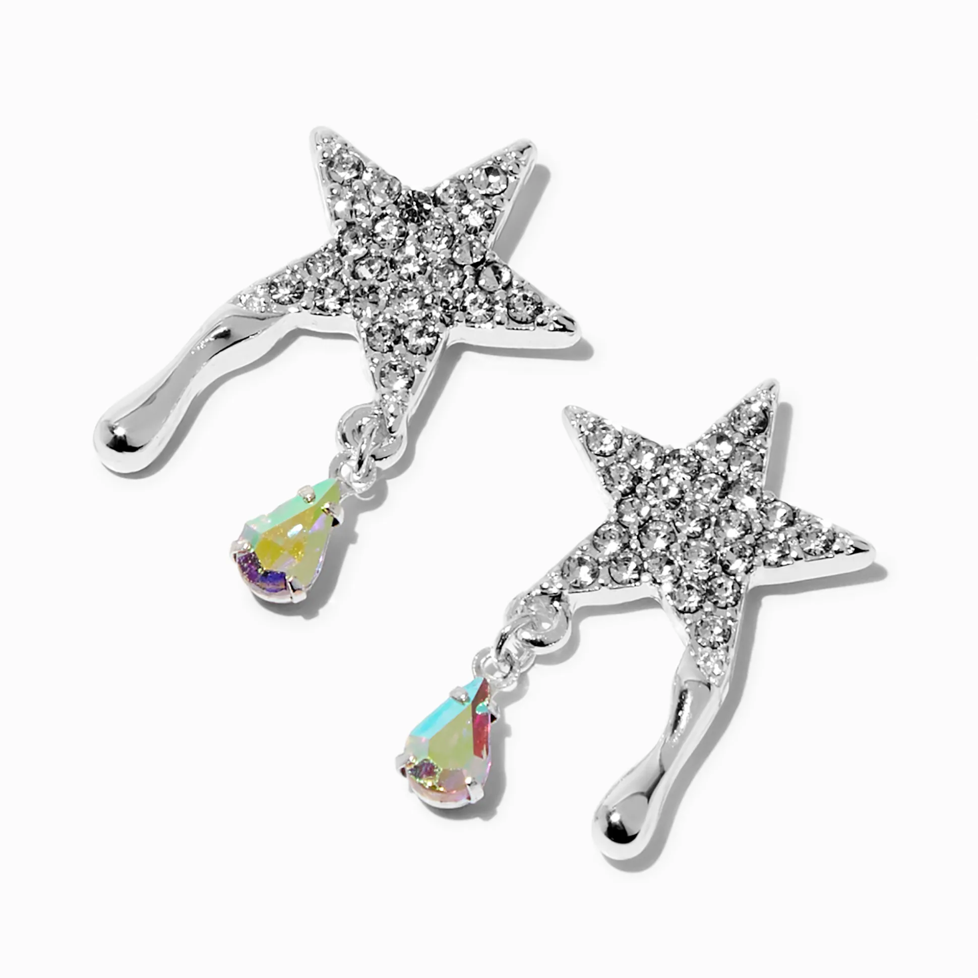 Pendantes goutte iridescentes étoile en pavé couleur argentée
