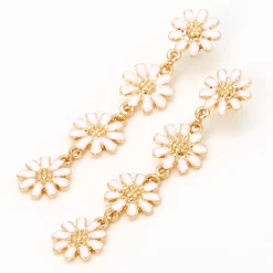 Pendantes linéaires à fleurs 5 cm couleur dorée - Blanc