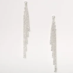 Pendantes linéaires à étages 9 cm avec strass couleur argentée