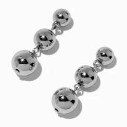 Pendantes linéaires billes de tailles graduelles couleur argentée