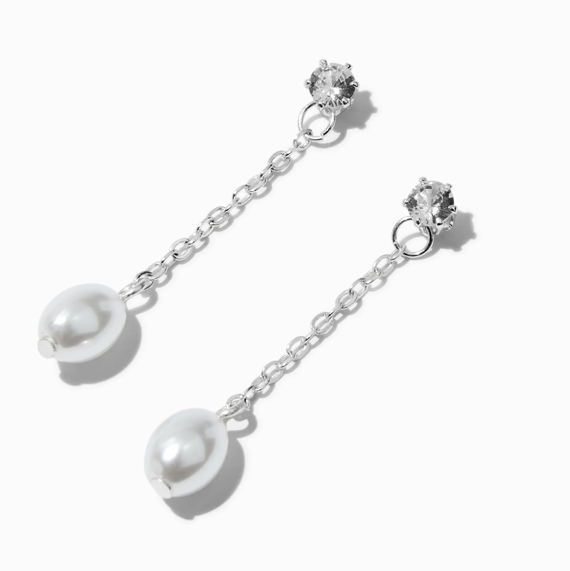 Pendantes linéaires 4 cm avec zircon cubique d'imitation perles d'imitation couleur argentée