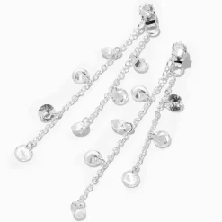 Pendantes linéaires 6,5 cm confettis en zircon cubique d'imitation devant-derrière couleur argentée