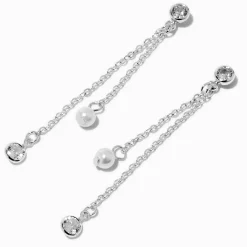 Pendantes linéaires 8 cm perles d'imitation en zircon cubique couleur argentée