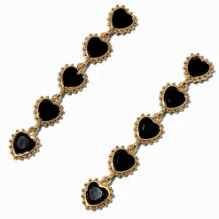 Pendantes linéaires 8 cm strass cœur noir