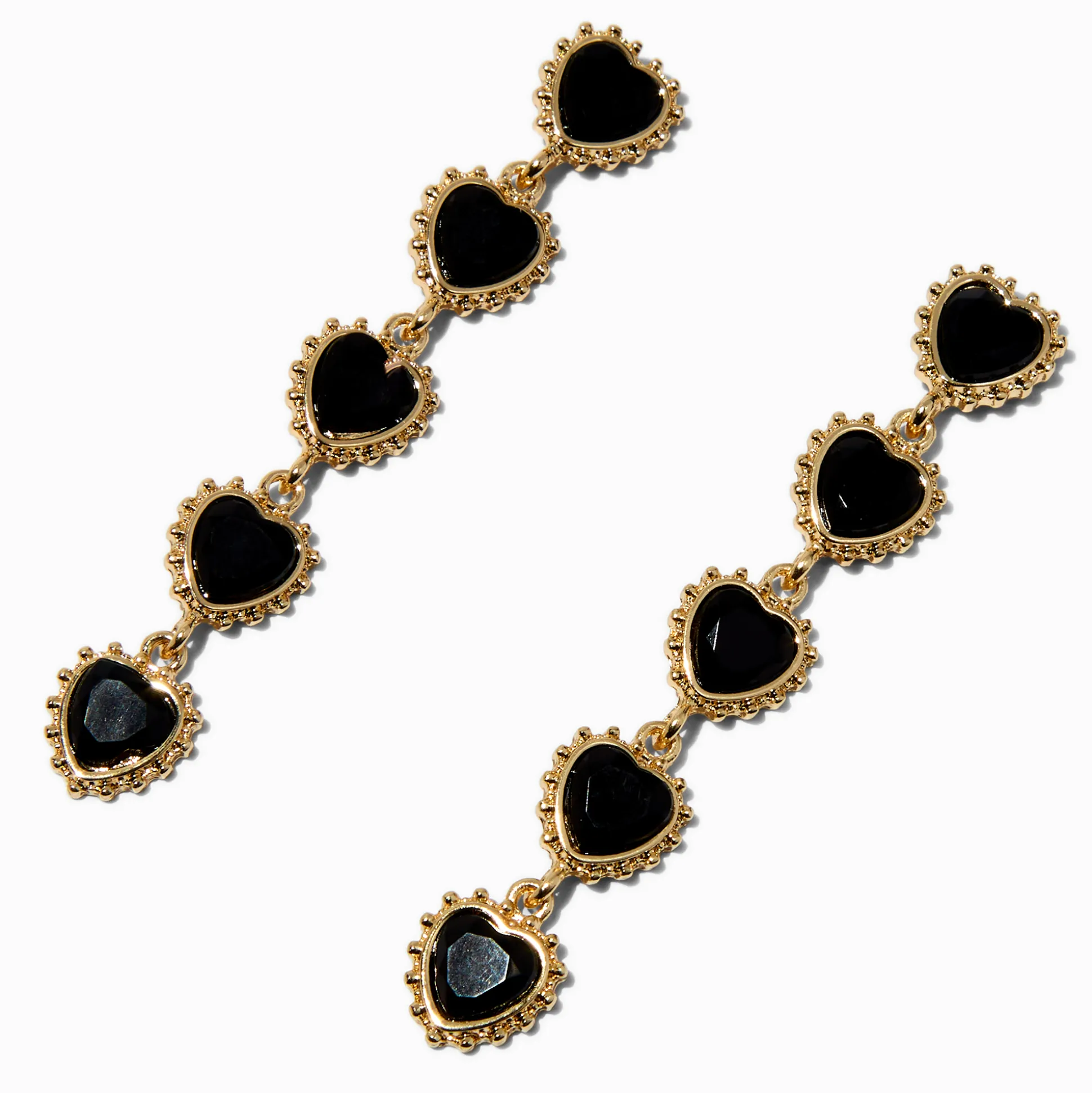 Pendantes linéaires 8 cm strass cœur noir