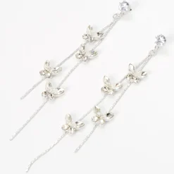Pendantes linéaires couleur argentée 8 cm papillons en zircon cubique d'imitation