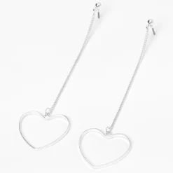 Pendantes linéaires cœurs ajourés 8 cm couleur argentée