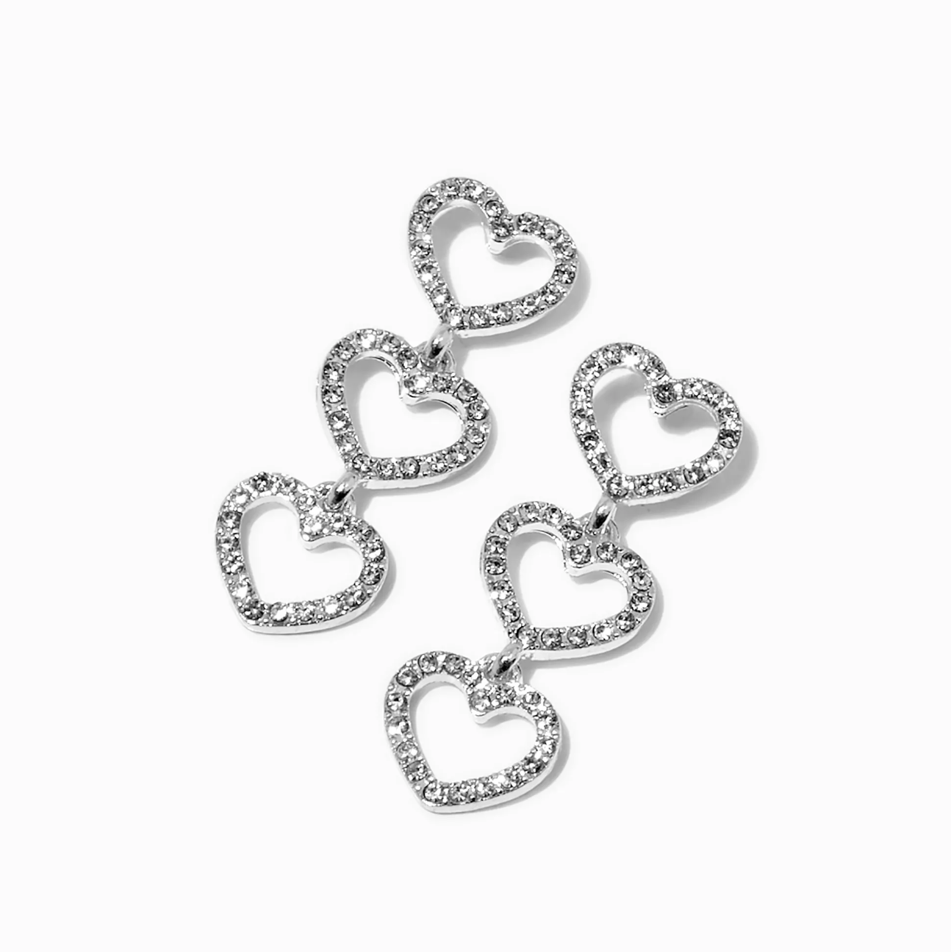 Pendantes linéaires triple cœur couleur argentée