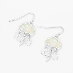 Pendantes nuage phosphorescentes 1,5 cm couleur argentée