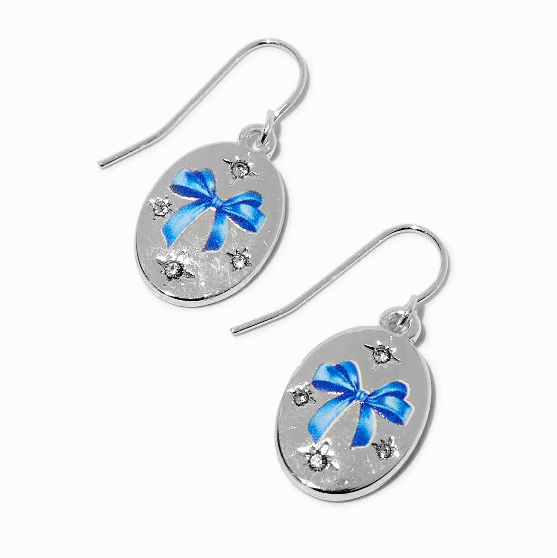 Pendantes ovales nœuds peints en bleu