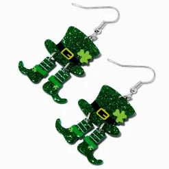 Pendantes pailletées avec pieds qui pendillent et haut-de-forme de leprechaun pour la Saint-Patrick