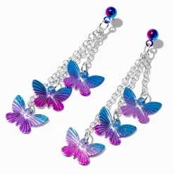 Pendantes papillons anodisés violets avec dégradé 5 cm couleur argentée