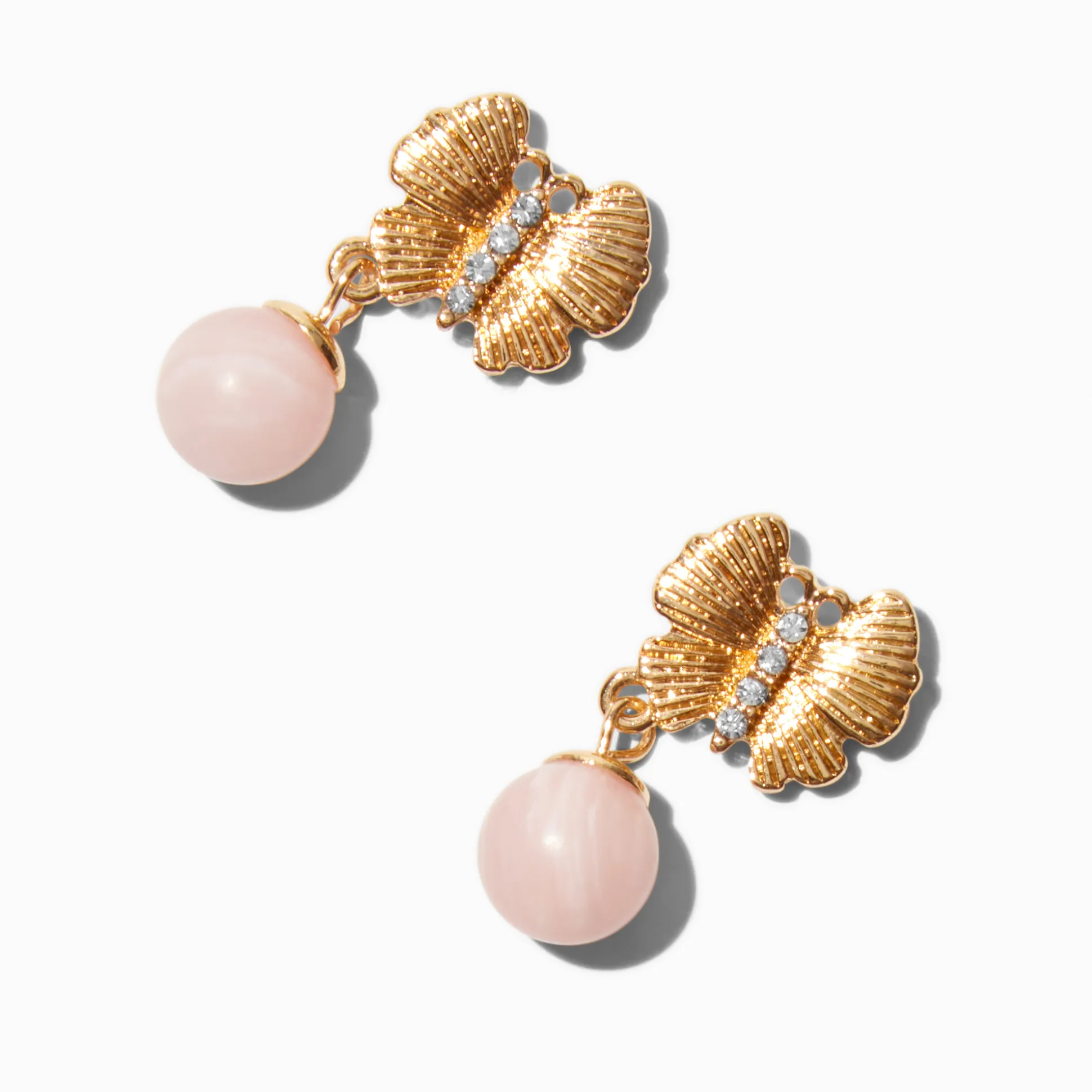 Pendantes perle d'imitation rose et papillon couleur dorée