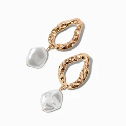 Pendantes perle d'imitation texturées couleur dorée