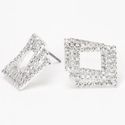 Pendantes strass triple carré 5 cm couleur argentée