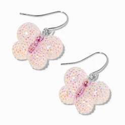 Pendantes texturées papillons roses