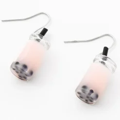 Pendantes thé aux perles 2,5 cm couleur argentée - Rose clair