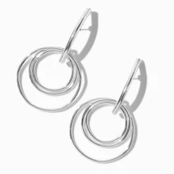 Pendantes triple cercle couleur argentée