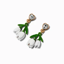 Pendantes tulipe blanche strass cœur