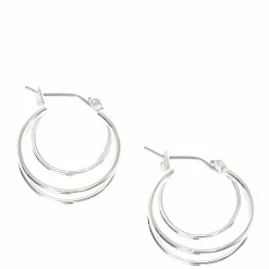 Petites créoles triples couleur argentés