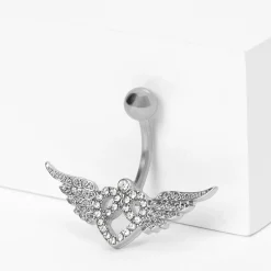 Piercing de nombril ailes cœur 1,6 mm couleur argentée