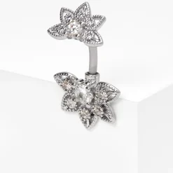 Piercing de nombril fleur demi lotus 1,6 mm couleur argentée