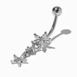 Piercing de nombril 1,6 mm fleur perle d'imitation en zircon cubique et acier inoxydable couleur argentée