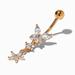 Piercing de nombril 1,6 mm papillon zircon cubique et acier inoxydable couleur argentée