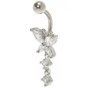 Piercing de nombril papillon 1,6 mm en zircon cubique en acier inoxydable couleur argentée