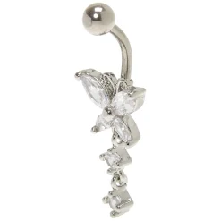 Piercing de nombril papillon 1,6 mm en zircon cubique en acier inoxydable couleur argentée