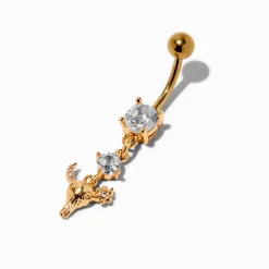 Piercing de nombril 1.6mm vache longhorn zircon cubique couleur dorée