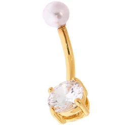 Piercing nombril avec zircon cubique et perle d'imitation sur le dessus